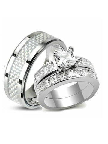 His Hers Wedding Rings AAA Quality Cz Ring Set Stainless Steel - Edwin Earls Jewelry