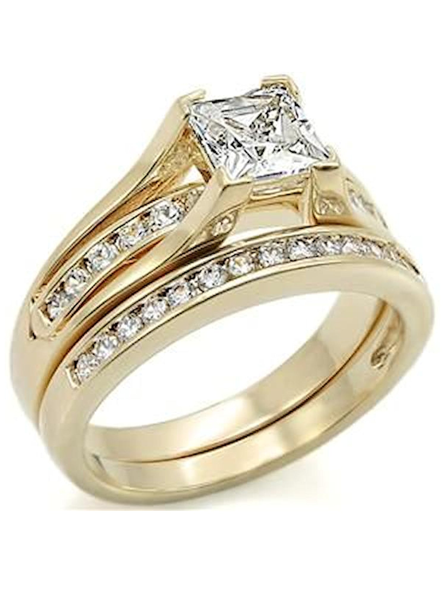 cesoi 2Finger Crystal Ring Gold ゴールド