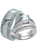 His and Hers Wedding Rings Princess Cut Cz Set Stainless Steel Eternity Band