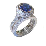 Women's Blue Cz  Wedding Ring Set  Sterling Silver - Edwin Earls Jewelry