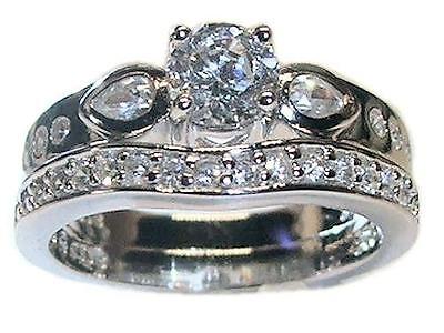 1.25 Ct Round Cut Cz Engagement Wedding Ring Set Sterling Silver Rhodium Plated