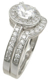 Women's Halo Cz Wedding Band Ring Set Sterling Silver - Edwin Earls Jewelry