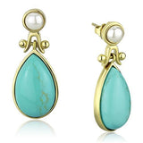 Women's Turquoise & Pearl Dangle Earrings Yellow Gold Plated Stainless Steel