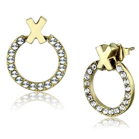 Clear Crystal  X-O Dangle Hoop Earrings Yellow Gold Plated Stainless Steel