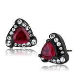 Women's Trillion Cut Red Crystal Stud Earrings Black Plated Stainless Steel