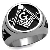 Men's Masonic Lodge Free Mason Ring in Black Stainless Steel