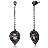 Antique Style Pink Crystal Black Plated Stainless Steel Dangle Earrings