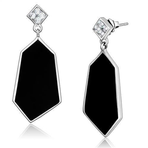 Women's Clear Crystal Black Dangle Earrings Stainless Steel