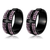 Women's Pink Crystal Studded Black Plated Stainless Steel Hoop Earrings
