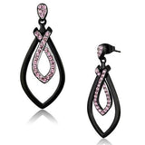 Women's Pink Crystal Studded Black Plated Stainless Steel Dangle Earrings