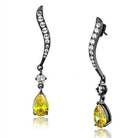 Yellow Topaz Cubic Zirconia Dangle Earring Black Plated Stainless Steel