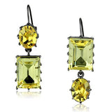 Women's Emerald Cut Yellow Crystal French Hook Earrings Black Plated in Stainless Steel