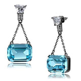 Edwin Earls Women's Dangle Earrings Emerald Cut Blue Crystal in Stainless Steel