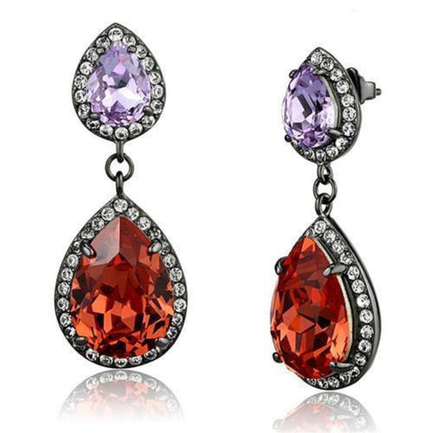 Women's Pear Shaped Dangle Orange Crystal Earrings in Stainless Steel