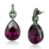 Edwin Earls Women's Fuchsia Crystal Dangle Earrings in Light Black Plated Stainless Steel