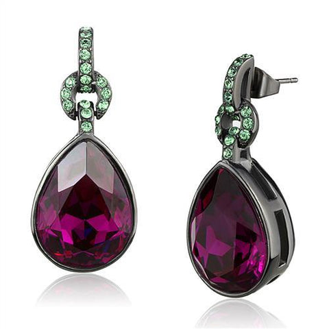 Women's Fuchsia Crystal Dangle Earrings Light Black Plated Stainless Steel