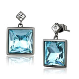 Women's Stainless Steel Dangle Earrings with Sea Blue Crystal Stones