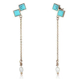 Women's Rose Gold Stainless Steel Dangle Earrings with Turquoise Blue Stones