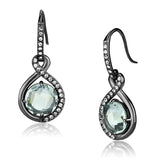Light Black Plated Stainless Steel Earrings with Semi-Precious Light Green Crystal Stones