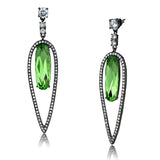 Women's Light Green Crystal  Dark Gray Plated Dangle Earrings in Stainless Steel