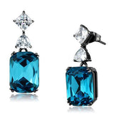 Women's Black Stainless Steel Blue Zircon Drop Earrings