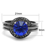 Women's Three Piece Blue CZ Black Plated Stainless Steel Wedding Ring Set
