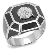 Men Mason Lodge Masonic Ring in Stainless Steel with Black Accents