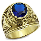 Men's Blue Stone Yellow Gold Stainless Steel United States Air Force Class Style Ring