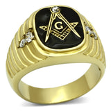 Mens Masonic Freemason Yellow Gold Plated Stainless Steel Ring