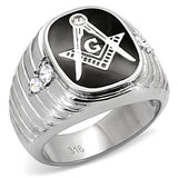 Men's Masonic  Mason Lodge Ring Stainless Steel And Black Epoxy and Silver Accents
